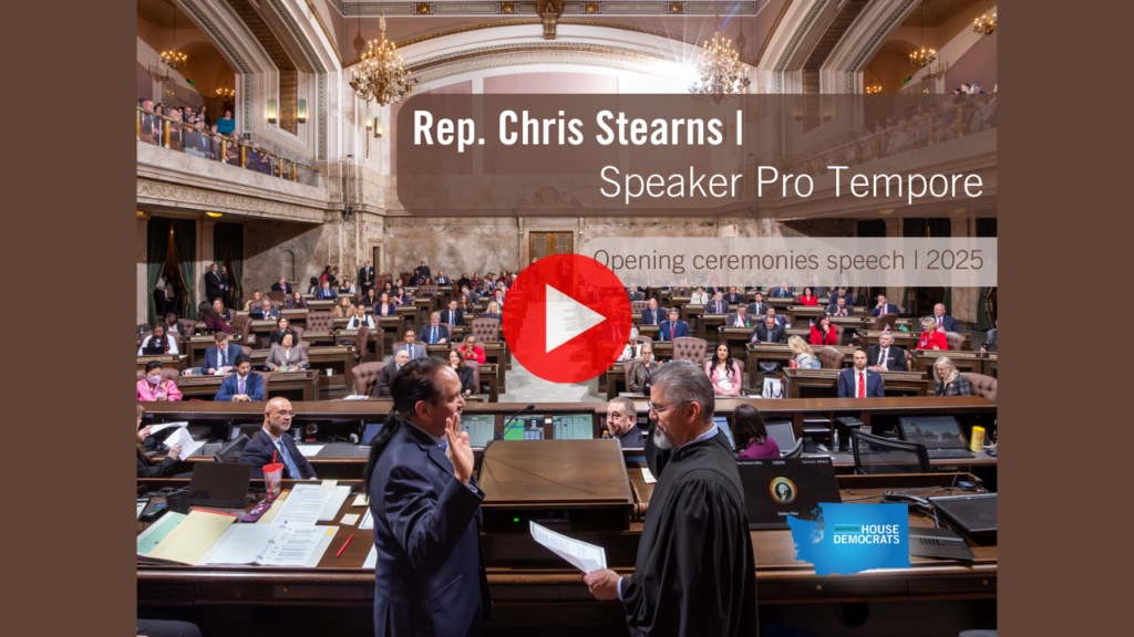 Rep. Chris Stearns addresses the Washington House of Representatives after being sworn in as Speaker Pro Tempore during the 2025 legislative session.