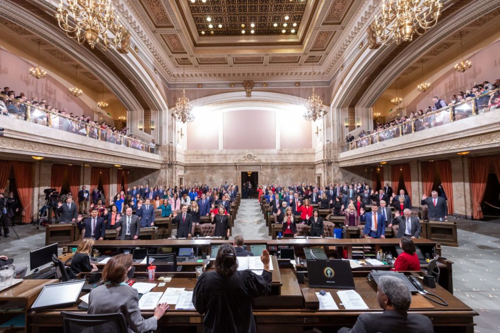 Members of the 2023 Washington House of Representatives being sworn in.