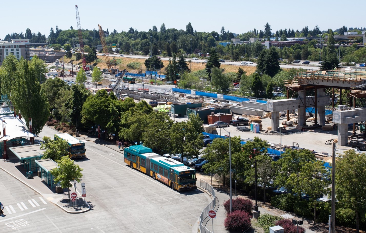Construction of Northgate’s light rail station, located beside a bus rapid transit station and transit oriented affordable housing developments