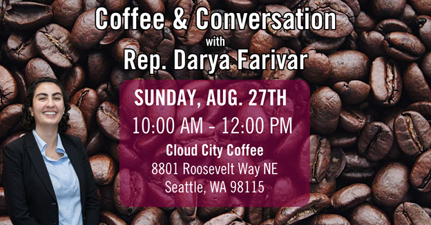 Please consider meeting me for coffee on August 27th, from 10 am – 12 pm at Cloud City Coffee! I’ll also be sharing more about this year’s legislative session and impactful legislation and funding that will shape our district in years to come