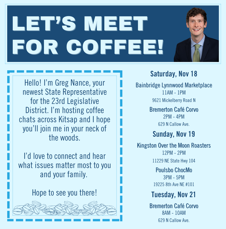Coffee chats with Rep. Greg Nance poster with scheduled coffee dates