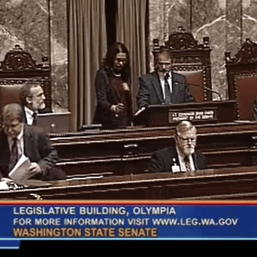 Now Representative Brianna Thomas banging the gavel as a state senate intern.